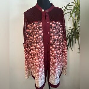 ESCADA Pearl button mesh long sleeve top 40 IT Medium burgundy